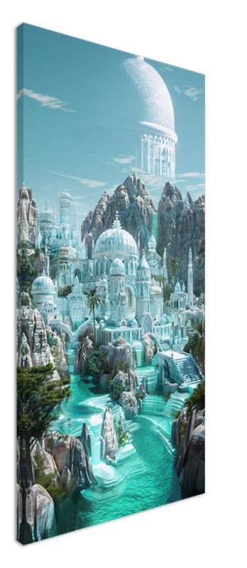 Crystalline city Aurora (vertical canvas) - Vibrant home decor